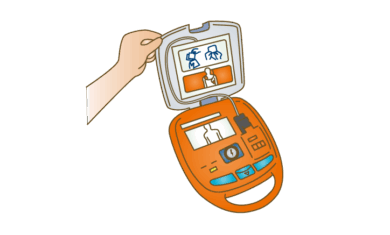 AEDの電源を入れる