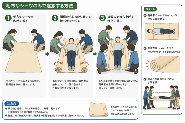 毛布やシーツのみで搬送する方法
